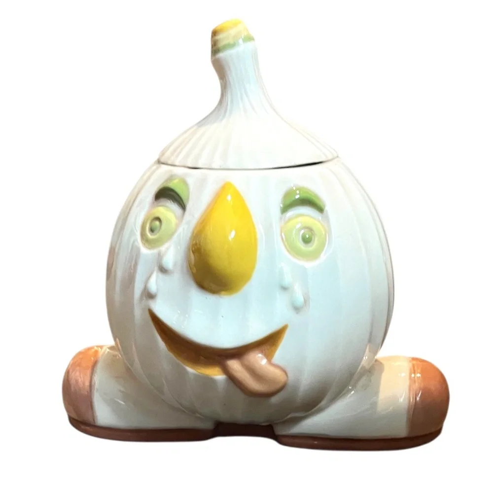 VINTAGE‎ Amusing anthropomorphic onion lidded container crying onion jar